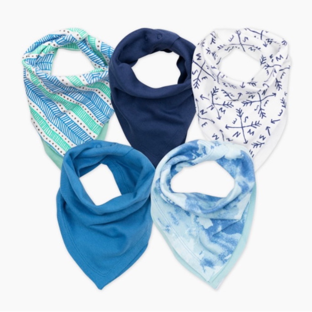 NIP Honest Baby Bandana Bibs 5-Pack Organic Cotton Reversible 2 in 1 Burp Cloths